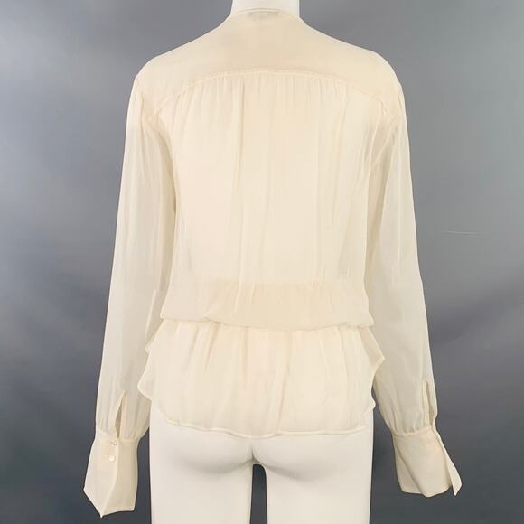 VINCE Size M Cream Silk Chiffon Ruffled Elastic Waistband Casual Top - Picture 4 of 8